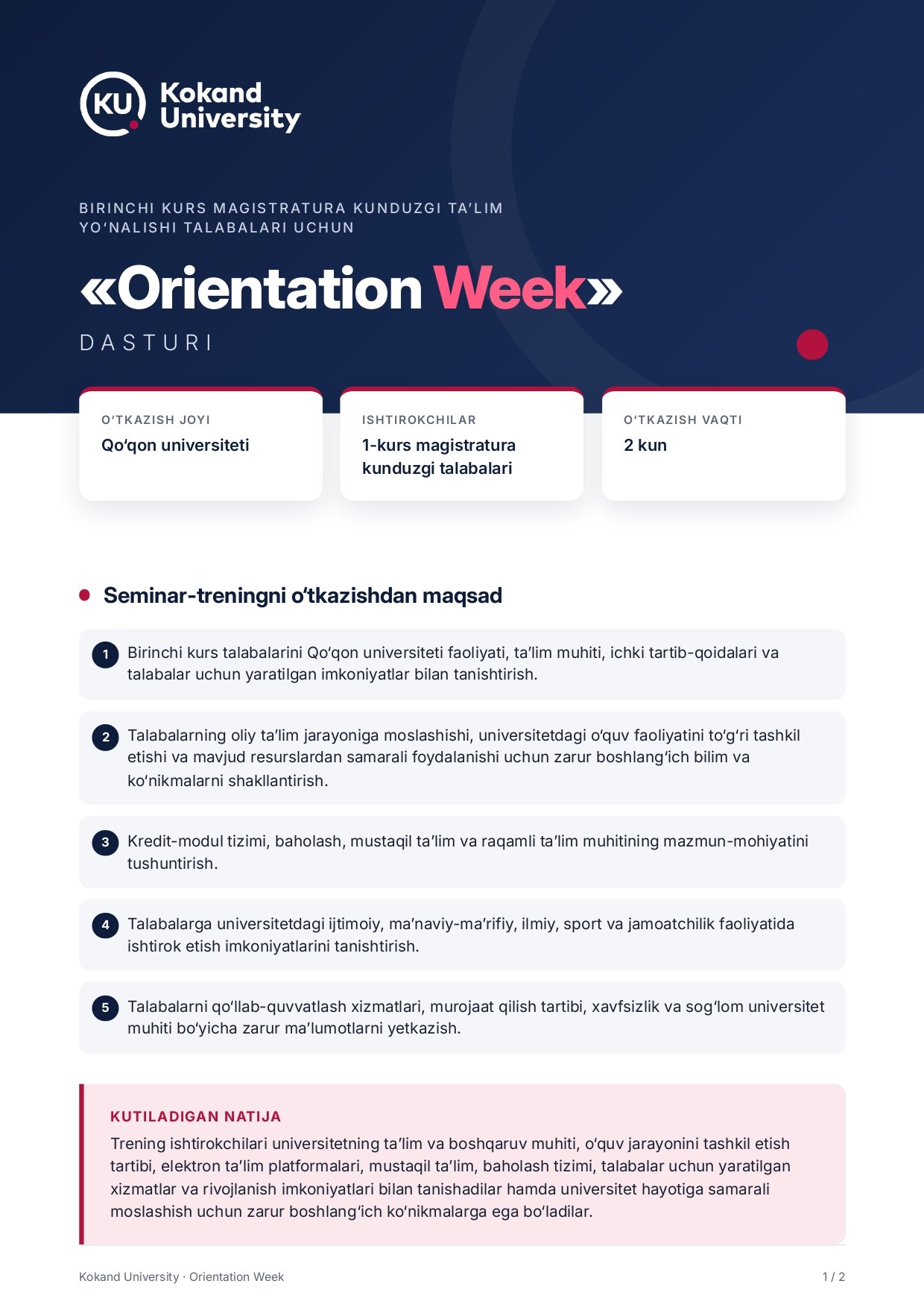 ANNOUNCEMENT | ORIENTATION WEEK