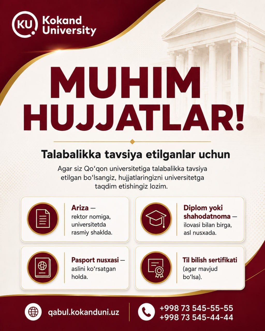 IMPORTANT DOCUMENTS FOR APPLICANTS RECOMMENDED FOR ADMISSION!